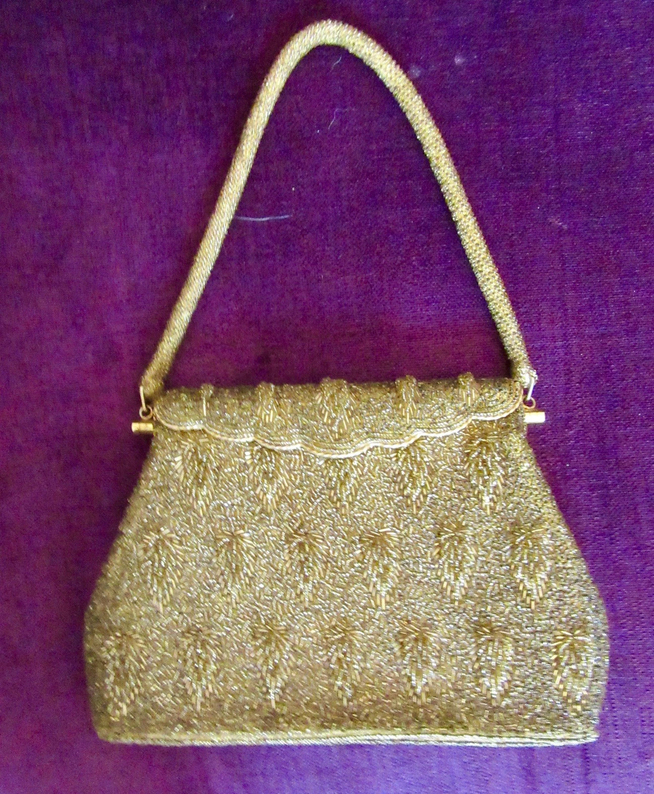 Vintage / Antique EVENING BAG : Unusual Eloquent Raised Motif Design: Gold Tone.