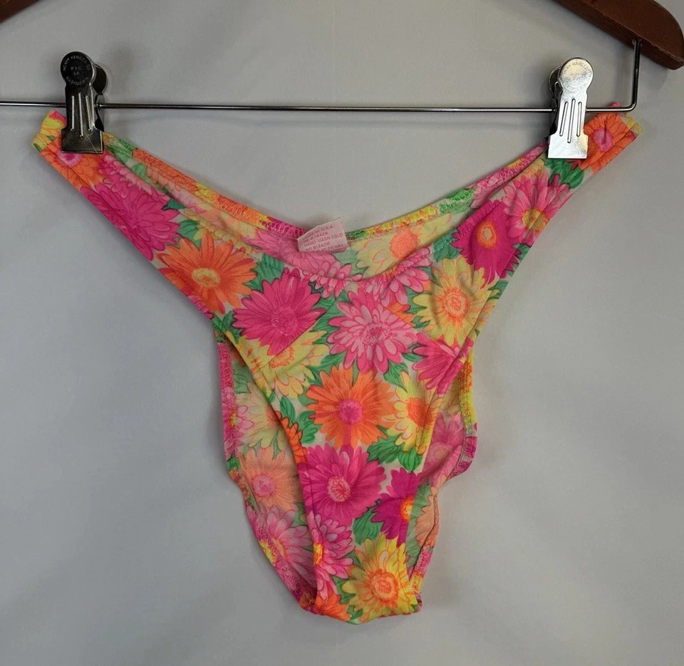 De Colección Venus Corte Alto Floral Bikini Parte Inferior Y2K Medio Retro Años 90 Neón Margarita Traje de Baño Foto 3 de 4