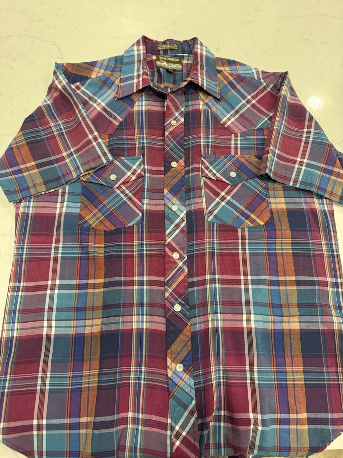 Vtg Western Short Sleeve Pearl Snap Shirt Large