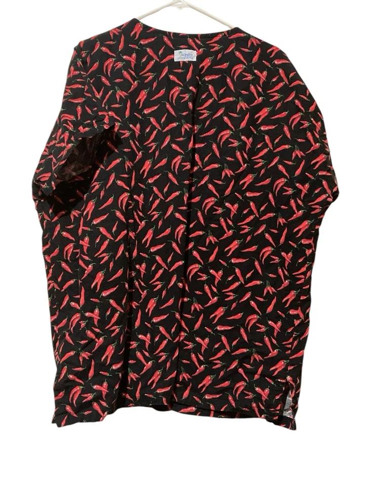 Top Médico para Mujer Key West XL Chili Peppers Negro Rojo Cuello en V Algodón EE. UU. Foto 4 de 4
