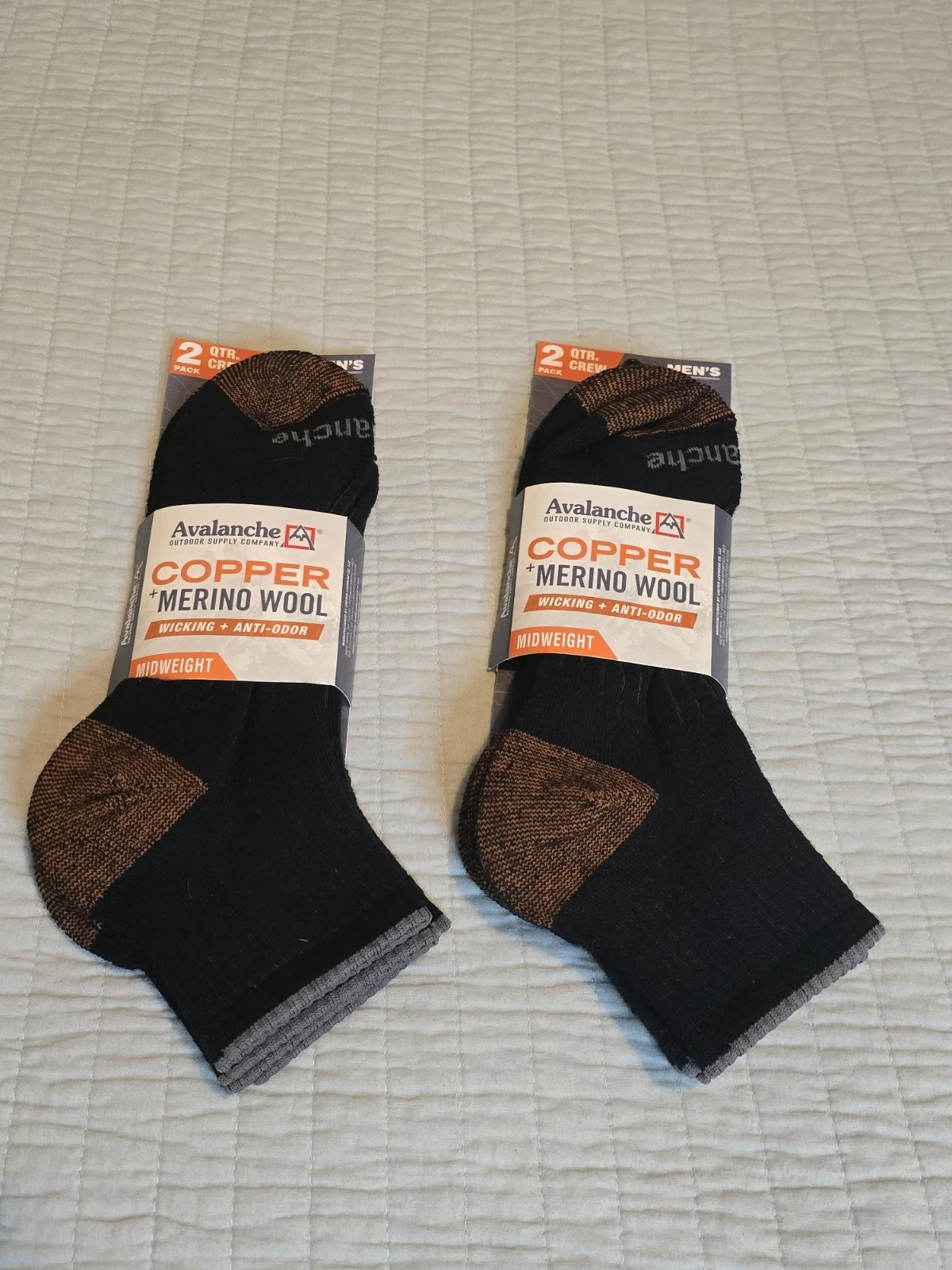 4 Pairs Avalanche Mens Copper Merino Wool Blend Quarter Crew Socks SZ L 6-12 NWT
