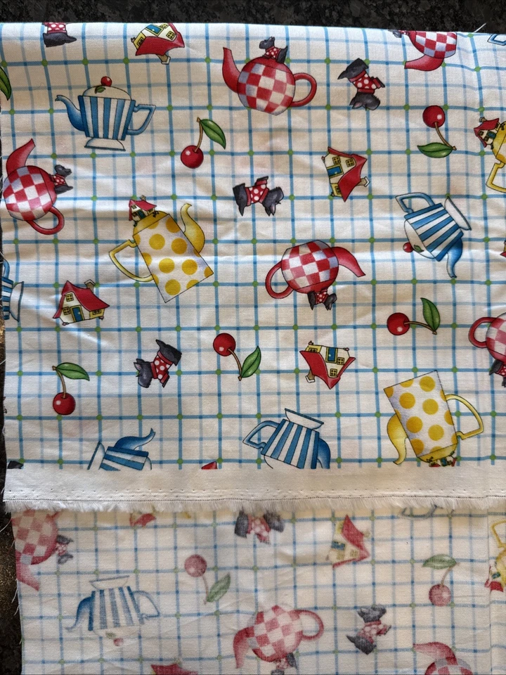 Mary Engelbreit Quilt Fabric Tea Time Tossed Tea Cups And Teapots Rectang 18x22” - Image 3 of 4