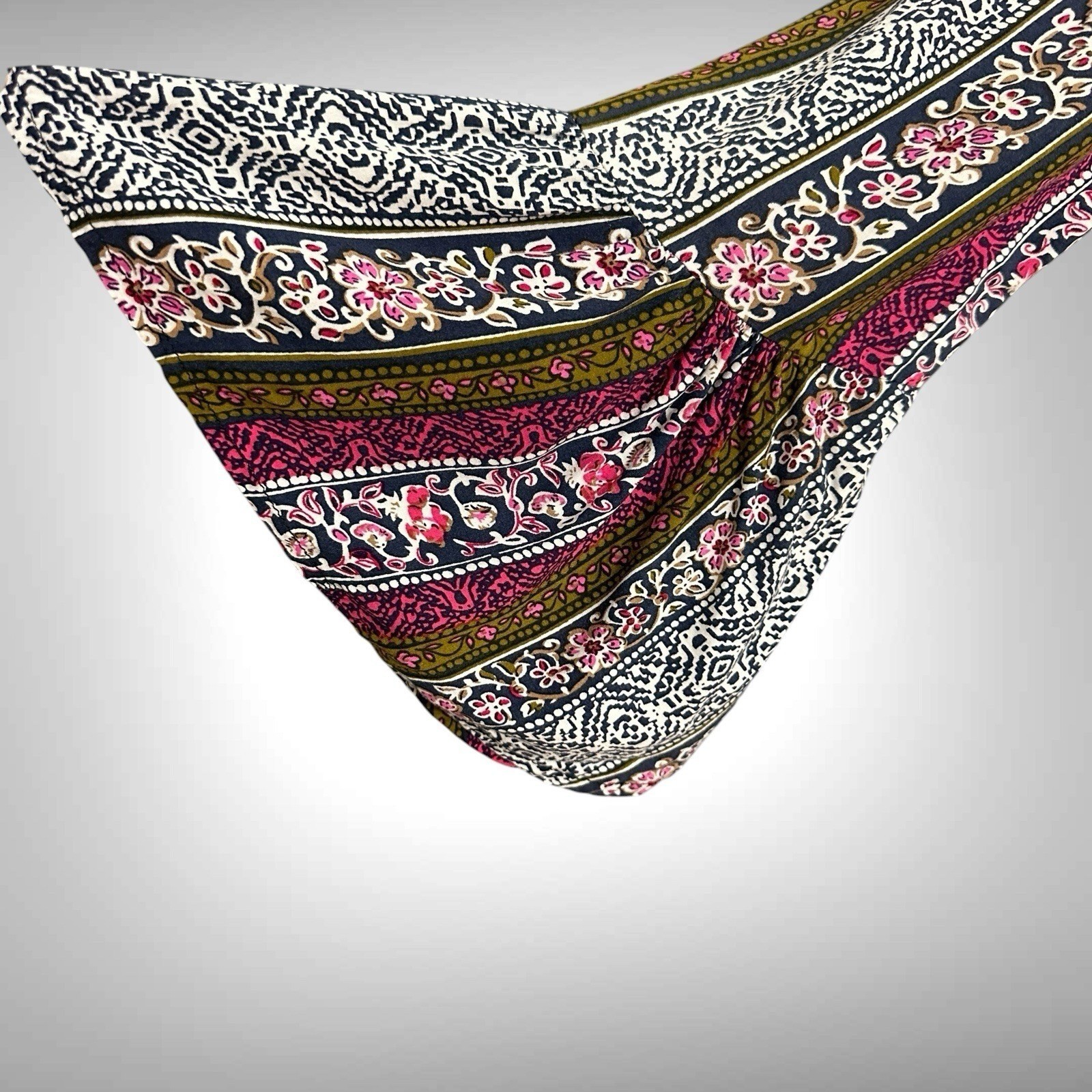 R Vivimos Womens Dress L Pink Green Stripe Wrap Ruffle Maxi Retro Peasant Boho