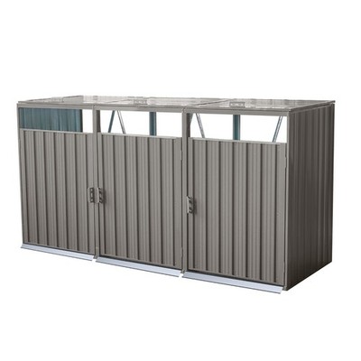 Garbage Bin Storage Shed 3 Trash Cans Yard Metal Bin Shed Outdoor Garden Gray