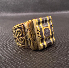 VTG Vintage Brass Stone Men's Ring Tuareg Gold Jewelry Chevron Bead SZ 9 US