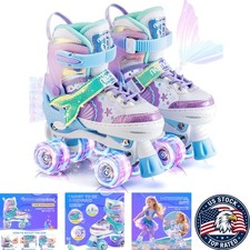 Kids 4 Size Adjustable Light-Up Roller Skates Magical Mermaid Design Safety