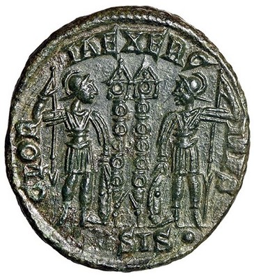 Constantine I The Great ''GLORIA EXERCITVS Soldiers'' Mint State Green Patina