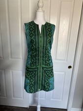 Women's Mango Green & Blue Abstract Full Front Zip Dress, Size 6