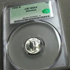 1945-D Mercury Dime Silver ---- Witterbrick CAC MS-64 Coin ---- #845C