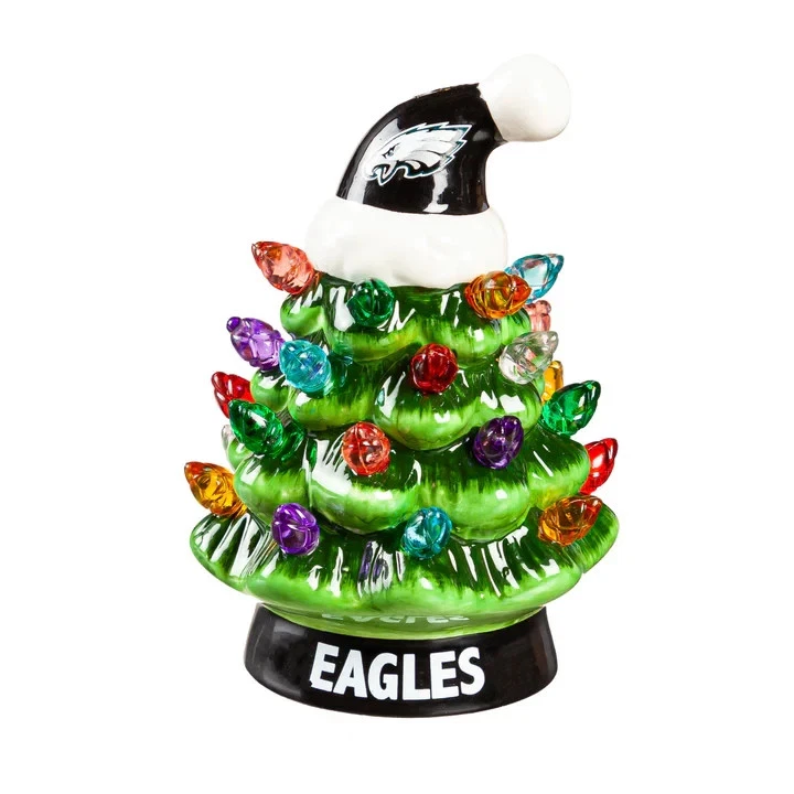 EVERGREEN 4 inch Ceramic LED Tabletop Christmas Tree, Philadelphia Eagles