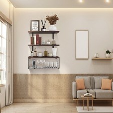 Floating Shelves Wall Mounted Wood Shelf Set With Storage Basket Bathroom