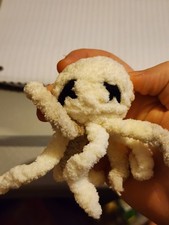 Handmade Mini White Crocheted Jellyfish Stuffed Animal Plush Under 6 in 