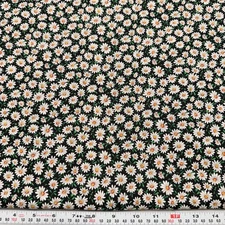 Vintage Joan Kessler Concord Daisy Floral Black Cotton Fabric by the HALF YARD