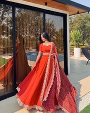 New Fancy Heavy Georgette Lehenga Choli With Red Dupatta For Wedding Wear