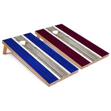 Cornhole Boards Skips Garage Royal Maroon Stripes Portable Lawn Game Set