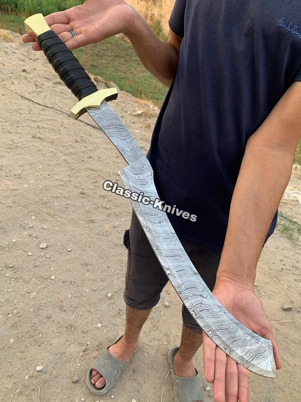 Custom Handmade Damascus Steel Egyptian Khopesh Short Sword With Leather Sheath.
