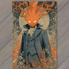 Art Print Fiery Pumpkin Head Gentleman Moonlit Gothic Autumn Fantasy