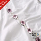 Valentines Deal Morganite Gemstone 925 Sterling Silver Chain Bracelet Jewelry