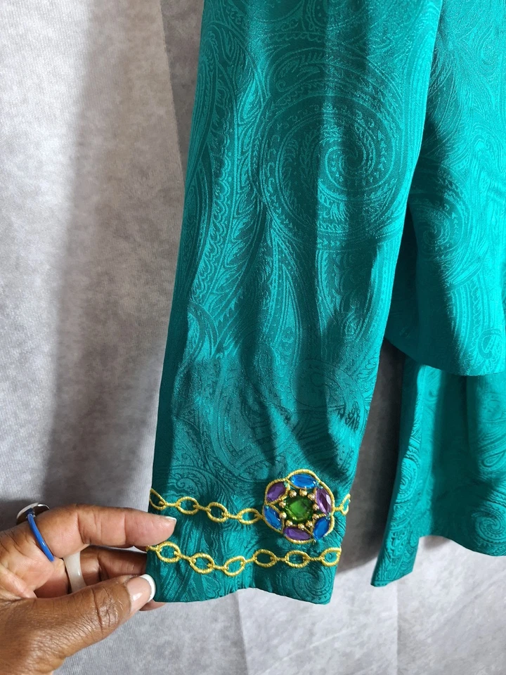 Traje Falda ADRIANNA PAPELL Seda 2 piezas Talla 12 Bordado Estrás Dinero Antiguo Lujo Foto 4 de 4