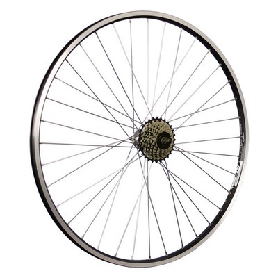 28 Zoll Hinterrad Hohlkammer geöst + 7 fach Shimano Schraubkranz Laufrad schwarz