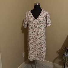 Women XL Floral Shift Dress V-Neck Ruffle Sleeve Lined Knee Length Wedding Guest