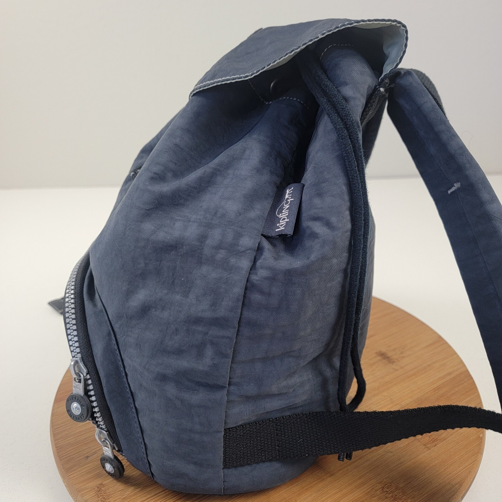 Kipling Drawstring Top Flap Backpack Blue Navy Li… - image 2