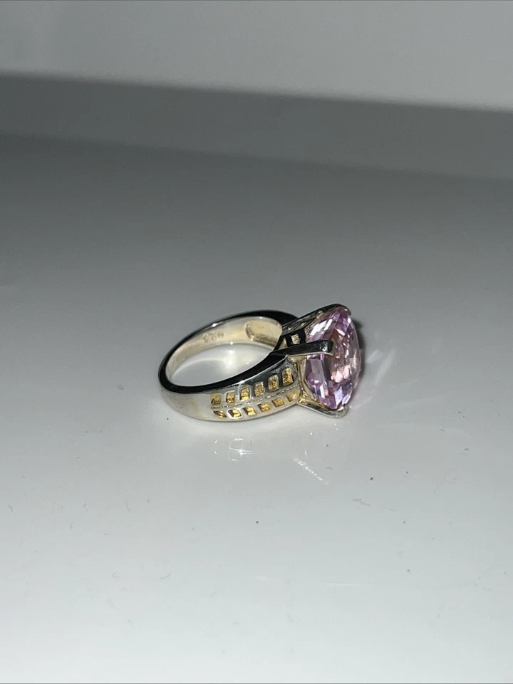Anillo de cóctel de piedras preciosas de zafiro bicolor de plata de ley 925 para joyería fina Foto 2 de 4