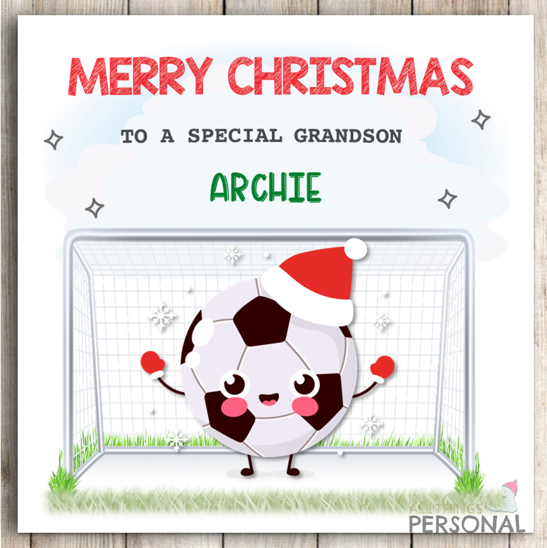 Football Christmas Card Personalised for Son Grandson Nephew Brother Godson Boys