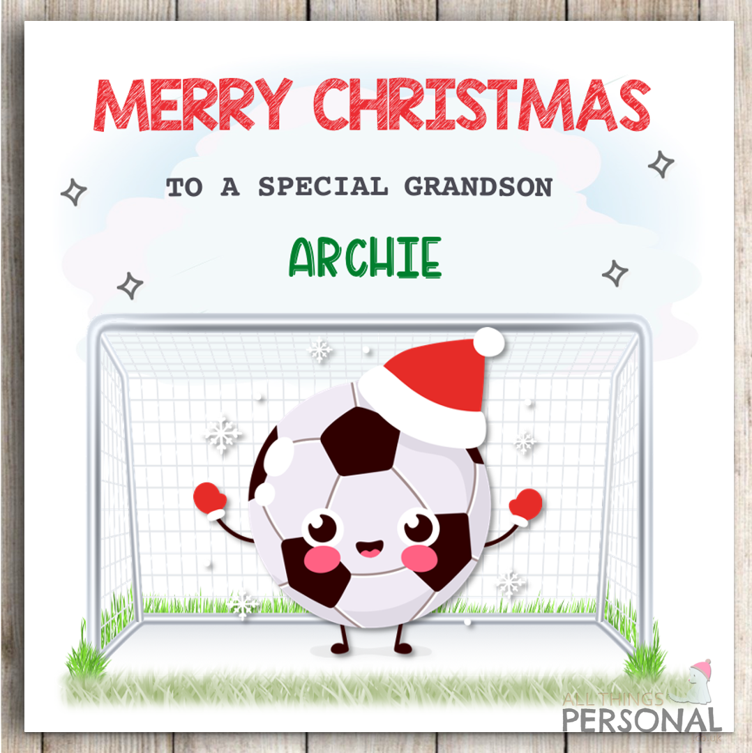 Football Christmas Card Personalised for Son Grandson Nephew Brother Godson Boys