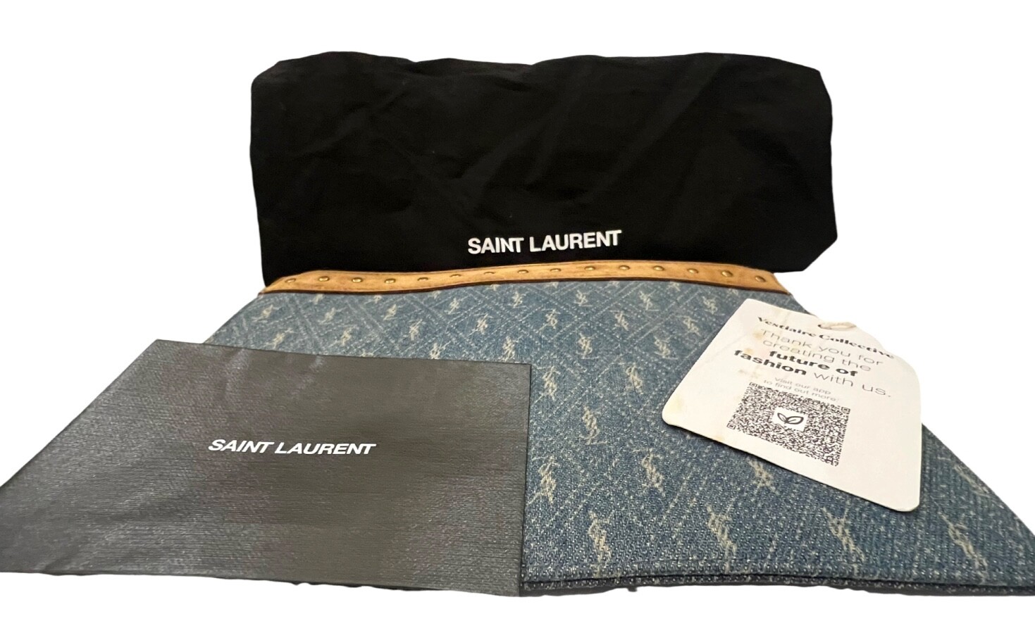 SAINT LAURENT Denim Suede All-Over Monogram Pouch Blue Authenticated image 5