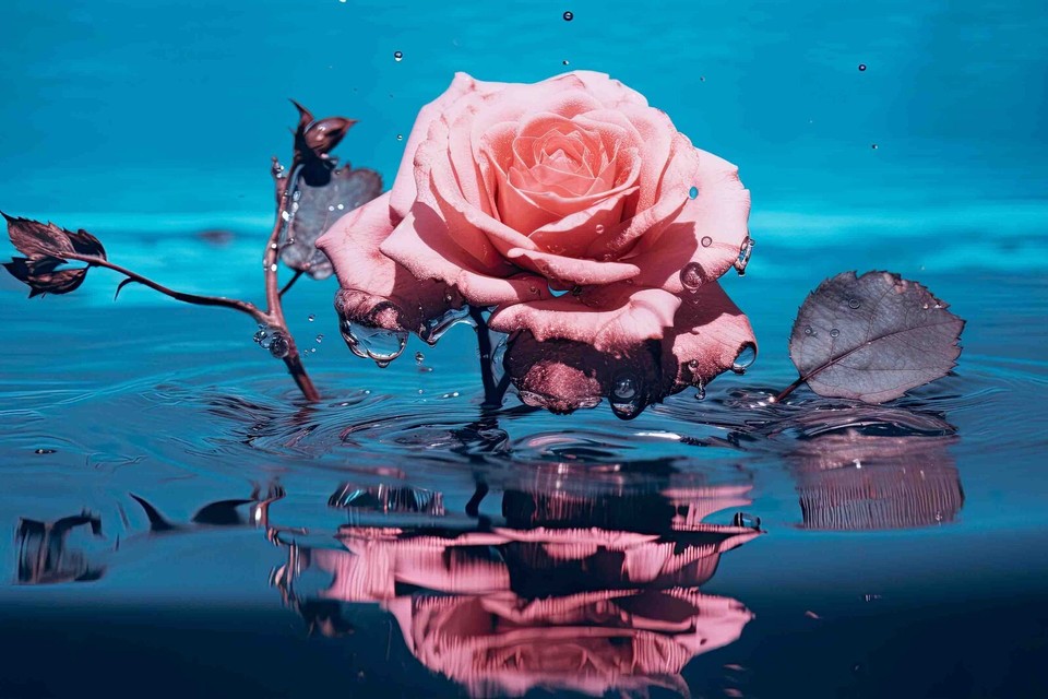 3D Rose Pink Reflection Floral Wallpaper Wall Murals Removable