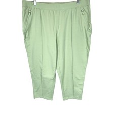 Denim  Co. Women's Petite Active French Terry Crop Pants Solid Sage PM Size