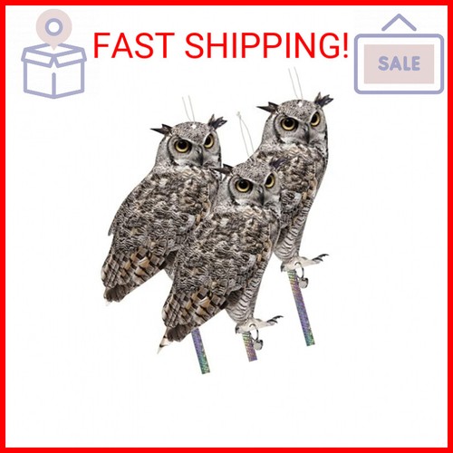 Fake Owl Decoy to Scare Birds, 3 Pack Fake Owl Hanging Effective Bird