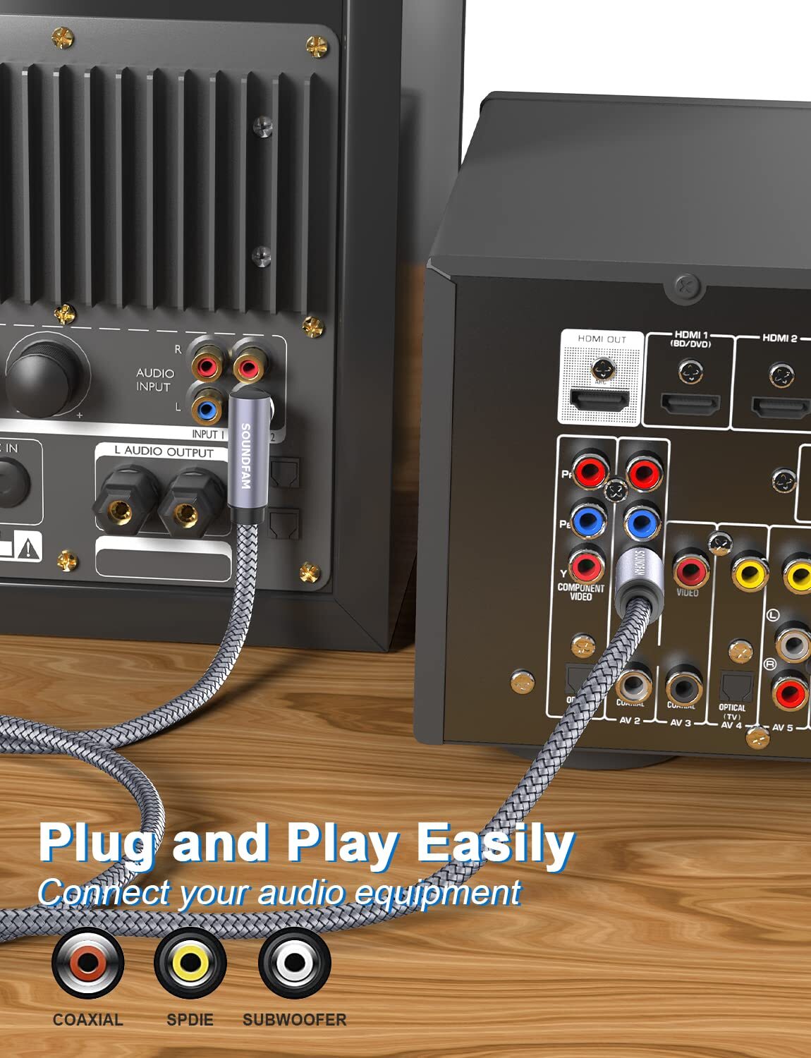 90 Degree RCA Cable 1.6ft/0.5MRight Angle Subwoofer Cable Male to Male for Su...