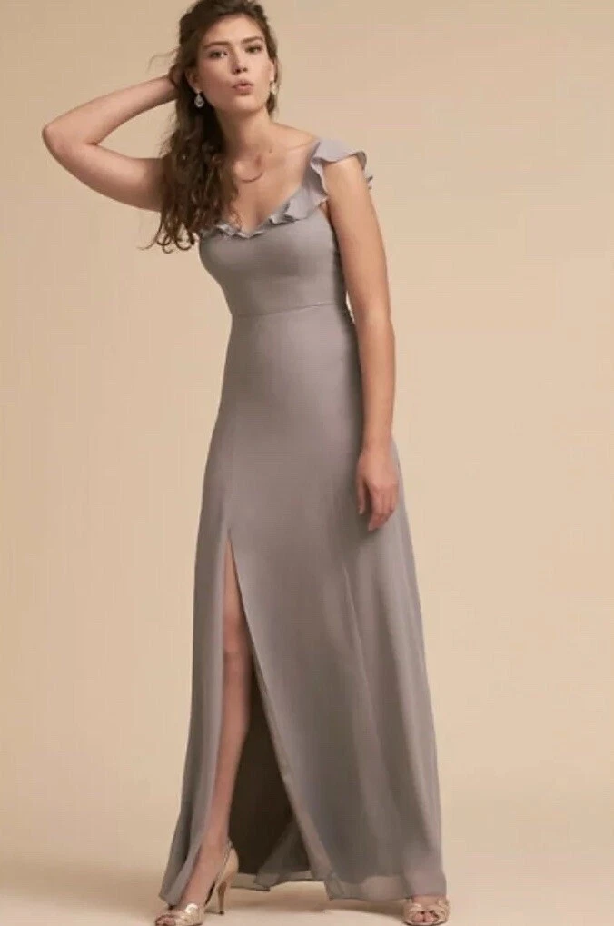 BHLDN Anthropologie Small Diana Gray Sweatheart Ruffle Tie Back Bridesmaid  Dress | eBay