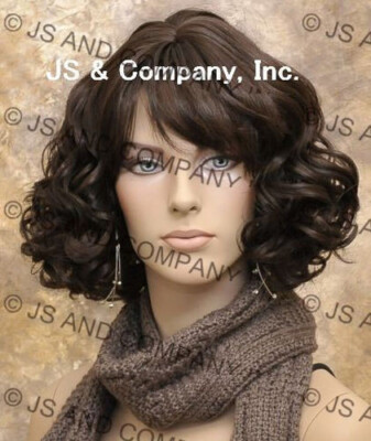 Human Hair Blend Wig  Short Perfect Curly Wavy Dark Brown 4 wig sdra