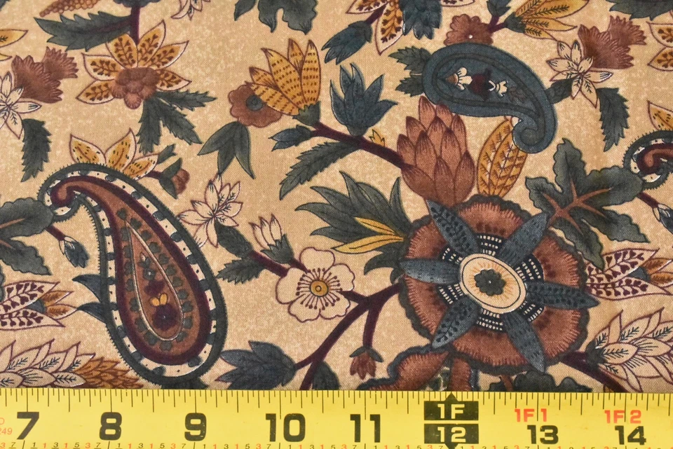 Cachemira Floral 33" Largo, Vintage, Verde Marrón y Tostado, Alexander Henry, Taj, P9804 Foto 2 de 4