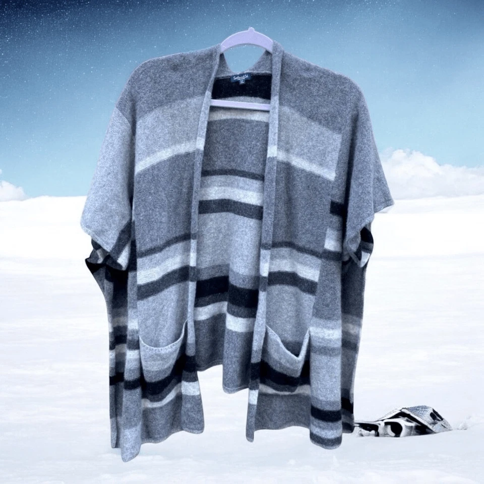 Cardigã/capa esplêndido cinza listrado macio cashmere/lã tamanho único em excelente estado usado! - Imagem 4 de 4