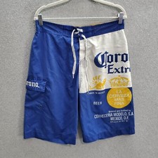 Corona Extra Men Swimwear 34 Blue Trunks Logo Beer Cargo Pockets