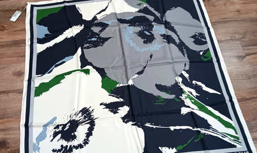 ELIE SAAB Silk Scarf 36" Square Floral Black Gray Green Blue Ivory Italy NEW - Picture 7 of 12