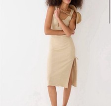 Womens Size L J Crew Ruched Midi Rib Dress Tan NWT