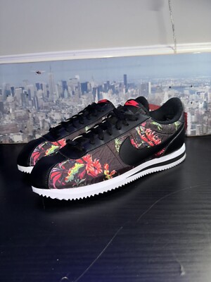 Nike Cortez Basic Floral Print Black Red Running Shoes BV6067