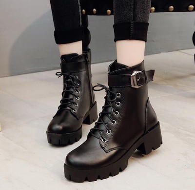 Ladies Ankle Boots Lace Up Platform Womens Chunky Biker Goth Punk Retro Shoes