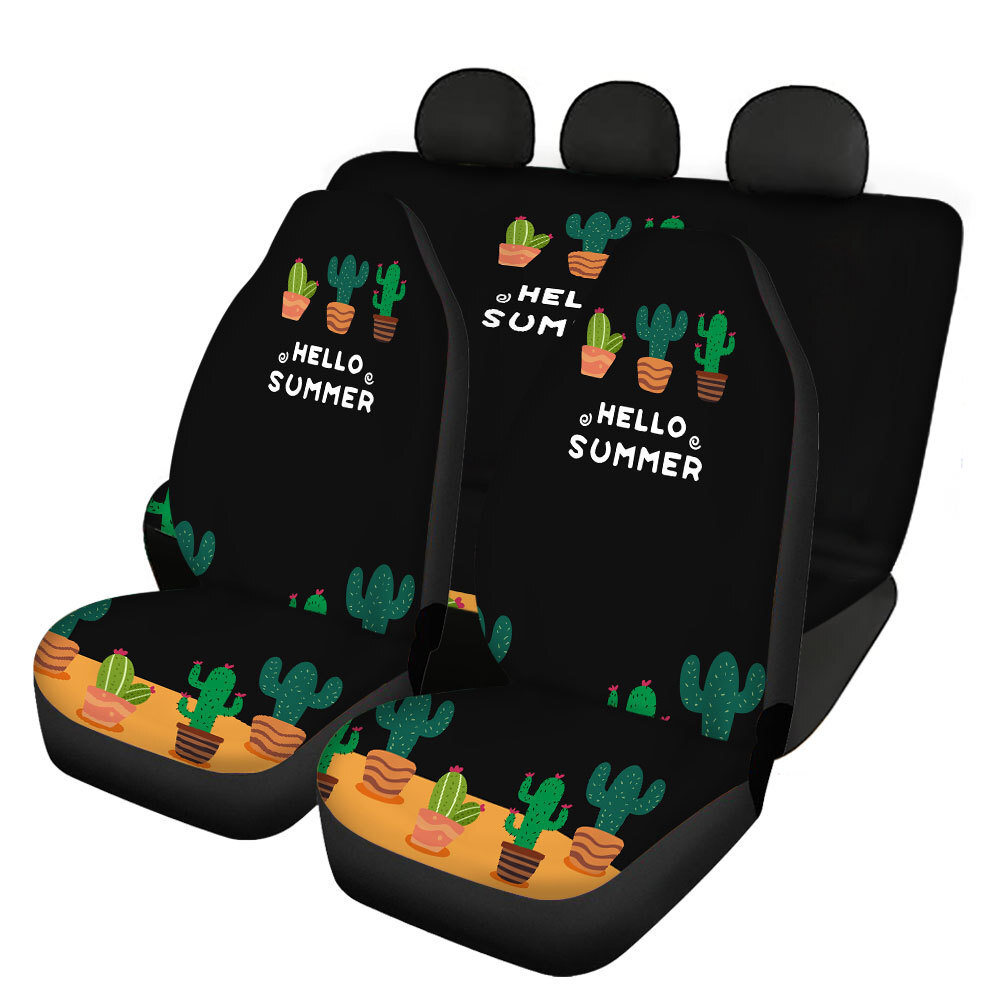 Paquete universal de 4 fundas de asiento de automóvil delantera trasera conjunto completo estampado de cactus para cuatro estaciones