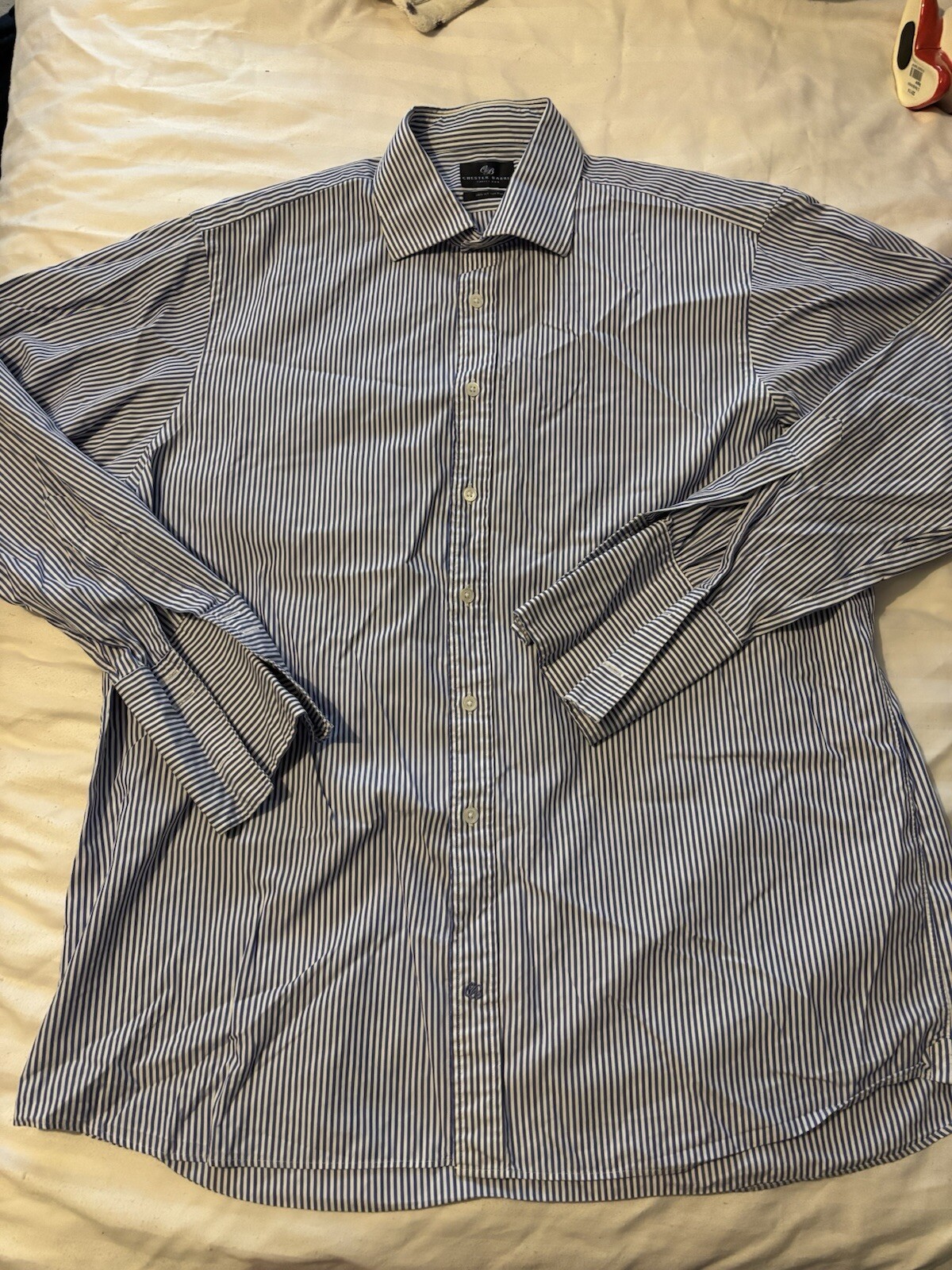 FILA Camicia uomo CHESTER BARRIE Savile Row blu bianca a righe taglia 17 5” colletto 44 cm