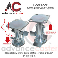 (1) 5 inch Caster Floor Lock, With Top Plate #A76, Foot Pedal, Cart Station Lock