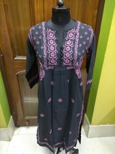 S 39 CROCHET BUTTON 100 COTTON ETHNIC CHIKAN EMBROIDERY HANDMADE KURTA KURTI TOP