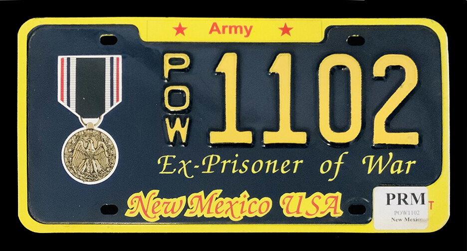 NEW MEXICO ARMY VETERAN LICENSE PLATE " POW 1102 " EX PRISONER OF WAR