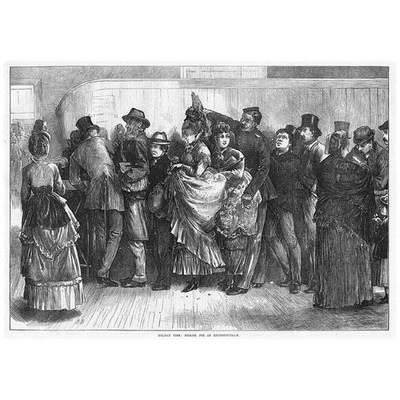 LONDON Booking for a Holiday Time Excursion Train - Antique Print 1872