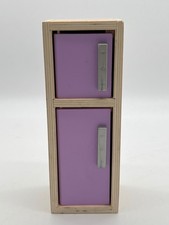Wooden Miniature Dollhouse Fridge With Purple Doors  Silver Handles 3x8.25 Inch